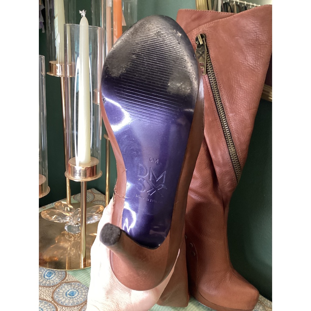 Donald J Pliner DM SX Tammy Brown Leather Platform Tall Stiletto Boots Size 6M - Picture 7 of 8